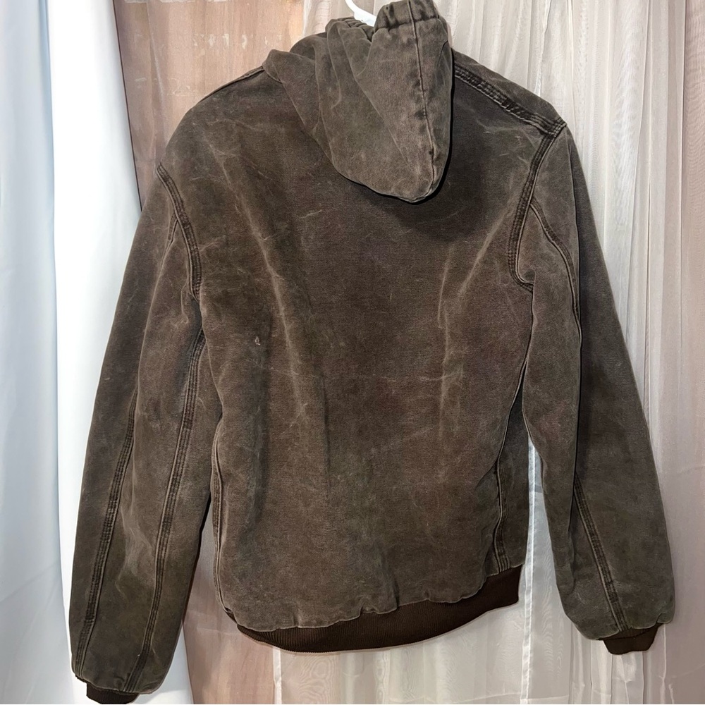 VTG Carhartt Youth YYJ130 DKB Canvas Full Zip Jacket Hooded Chore Work Coat XL - Picture 7 of 8